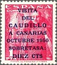 Spain - 1951 - Visita Del Caudillo A Canarias - 1 + 10 PTA - Rojo - Characters, Franco - Edifil 1089 - Visita del Caudillo a Canarias Sobretasa 10 Cts - 0